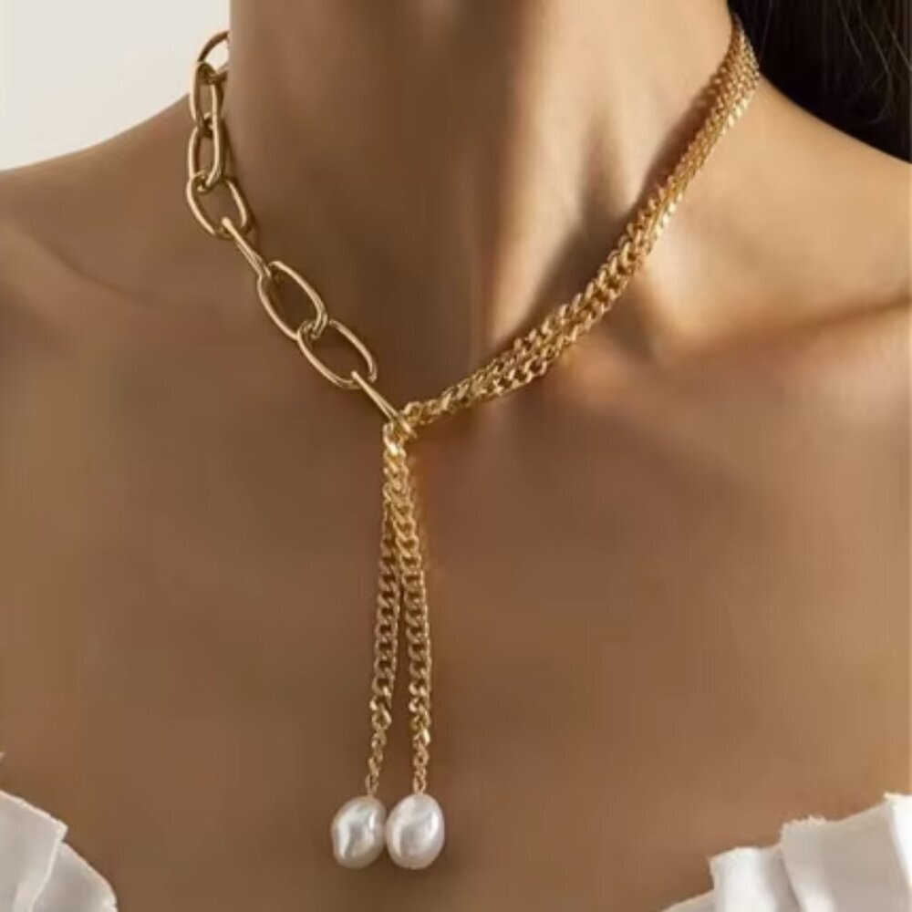 Fashion Hip Hop Long Imitated Pearl Pendant Tassel Necklace For Women Boho